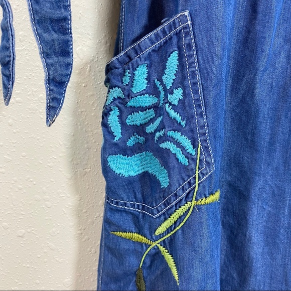 Bleu Bayou Embroidered Flowy Dress Pockets Knee High Dress 3/4 Sleeves b… - Picture 4 of 12